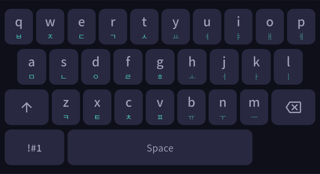 English keyboard with Korean key labels